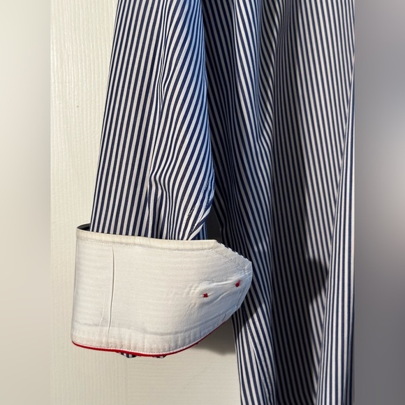 ALEX CANNON Blue White Stripe LG Button Down Contrast Cuffs Elbow Patches Cotton - Picture 7 of 16
